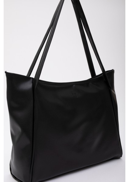 Siyah SHK90 Suni Deri Iç Bölmeli Fermuarlı El, Kol ve Omuz Shopper Çanta indirimleri