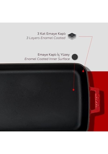 Döküm Dikdörtgen Tepsi, 26X40 Cm, Kırmızı fiyatları