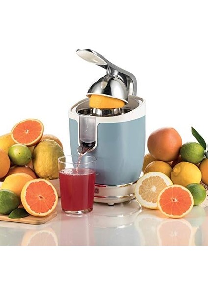 Vintage Narenciye Sıkacağı Mavi 0413/05 - Retro Elektrikli Meyve Sıkacağı, Kollu, Büyük ve Küçük Meyveler Için 2 Pres Konisi, Damlatmayan Ağız, Sessiz Motor, Profesyonel Sıkma, 85 Watt fiyatları