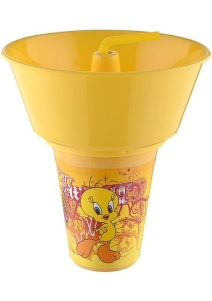 Tweety Lisanslı Cips ve Mısır Kovalı Pipetli Bardak