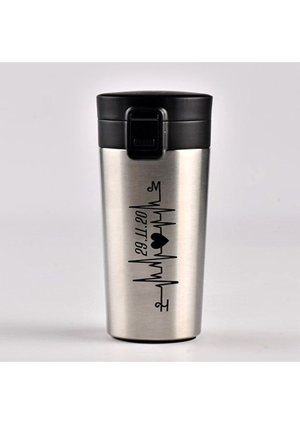 Kişiye Özel Paslanmaz Çelik 380 ml Vakumlu Kalp Ritmi Baskılı Termos - Isı Yalıtımlı, Sızdırmaz Kapak fiyatları