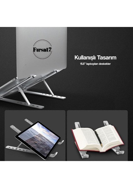 Katlanabilir Alüminyum Metal Laptop Standı Macbook Notebook Uyumlu Taşınabilir Bilgisayar Standı
