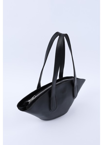 Siyah SHK124 Suni Deri, Astarlı, Fermuarlı,tek Bölmeli El, Kol ve Omuz Çantası