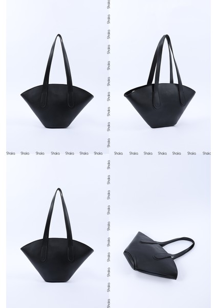 Siyah SHK124 Suni Deri, Astarlı, Fermuarlı,tek Bölmeli El, Kol ve Omuz Çantası