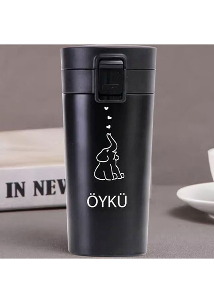 Kişiye Özel Paslanmaz Çelik 380 ml Vakumlu Fil Baskılı Termos - Isı Yalıtımlı, Sızdırmaz Kapak