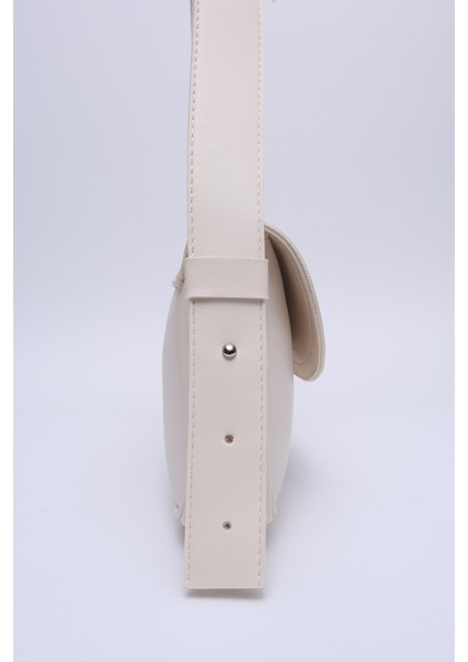 Krem Shk150 Suni Deri Astarlı Çıtçıtlı Ayarlanabilir Askılı El, Kol ve Omuz Çantası