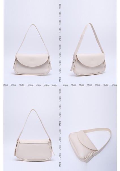 Krem Shk150 Suni Deri Astarlı Çıtçıtlı Ayarlanabilir Askılı El, Kol ve Omuz Çantası