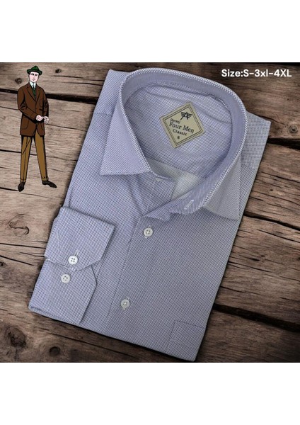 Linen Keten Klasik %100 Cotton Uzun Kollu Terletmeyen Tek Cepli Kapaklı Mavi Gömlek (Regular Kalıp)