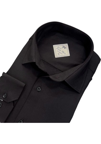 Linen Keten Klasik %100 Cotton Uzun Kollu Terletmeyen Tek Cepli Kapaklı Siyah Gömlek (Regular Kalıp) fiyatları