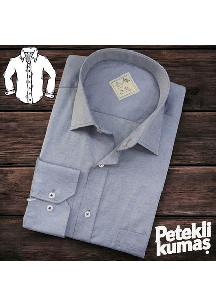 Linen Keten Klasik %100 Cotton Uzun Kollu Terletmeyen Tek Cepli Kapaklı Gri Gömlek (Regular Kalıp)