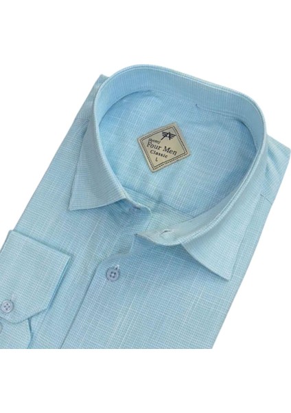 Linen Keten Klasik %100 Cotton Uzun Kollu Terletmeyen Tek Cepli Kapaklı Mavi Gömlek (Regular Kalıp) fiyatları