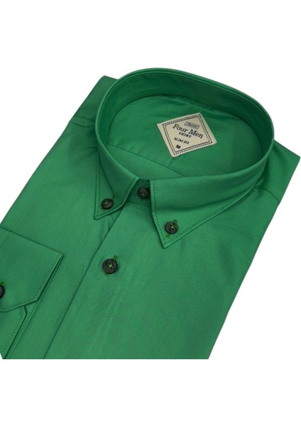 Linen Keten Klasik %100 Cotton Uzun Kollu Slim-Fit Terletmeyen Yeşil Gömlek (Regular Kalıp) fiyatları