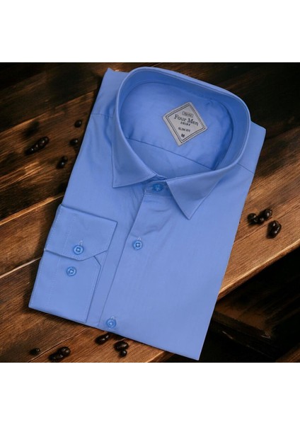 Linen Keten Klasik %100 Cotton Uzun Kollu Terletmeyen Mavi Gömlek (Regular Kalıp)