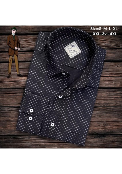 Linen Keten Klasik %100 Cotton Uzun Kollu Terletmeyen Tek Cepli Kapaklı Siyah Gömlek (Regular Kalıp)