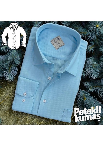 Linen Keten Klasik %100 Cotton Uzun Kollu Terletmeyen Tek Cepli Kapaklı Mavi Gömlek (Regular Kalıp)