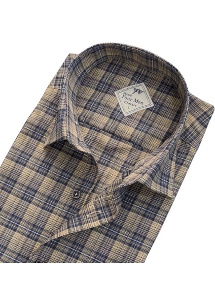 Linen Keten Klasik Kısa Kollu Iki Cepli Kapaklı Camel Baba Gömleği (Regular Kalıp) fiyatları