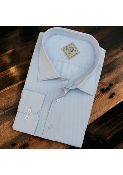 Linen Keten Klasik %100 Cotton Uzun Kollu Slim-Fit Terletmeyen Mavi Gömlek (Regular Kalıp)