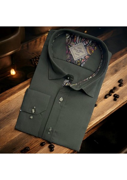 Linen Keten Klasik %100 Cotton Uzun Kollu Slim-Fit Terletmeyen Antrasit Gömlek (Regular Kalıp)