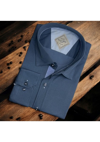 Linen Keten Klasik %100 Cotton Uzun Kollu Slim-Fit Terletmeyen Mavi Gömlek (Regular Kalıp)