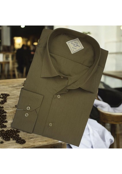 Linen Keten Klasik %100 Cotton Uzun Kollu Terletmeyen Yeşil Gömlek (Regular Kalıp)