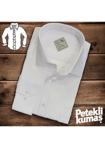 Linen Keten Klasik %100 Cotton Uzun Kollu Terletmeyen Tek Cepli Kapaklı Beyaz Gömlek (Regular Kalıp)