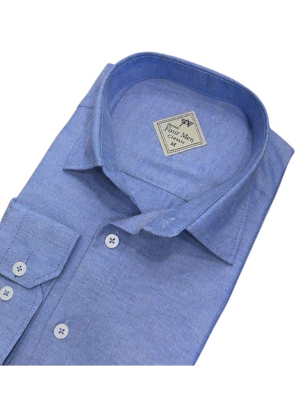 Linen Keten Klasik %100 Cotton Uzun Kollu Terletmeyen Tek Cepli Kapaklı Mavi Gömlek (Regular Kalıp) fiyatları