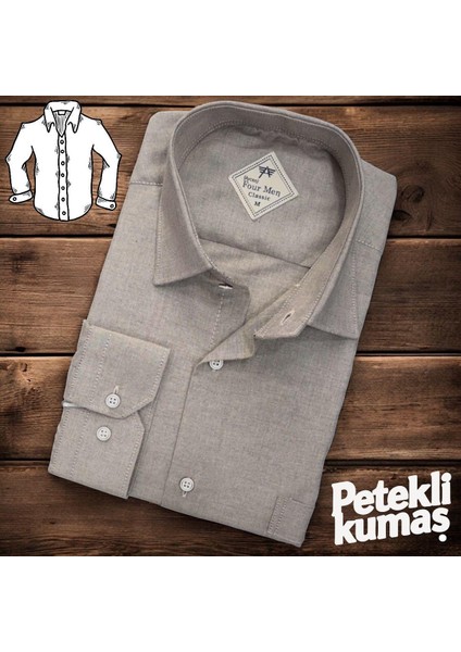 Linen Keten Klasik %100 Cotton Uzun Kollu Terletmeyen Tek Cepli Kapaklı Krem Gömlek (Regular Kalıp)