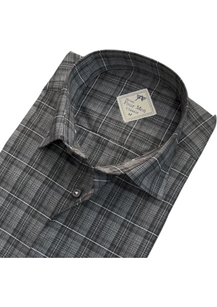 Linen Keten Klasik Kısa Kollu Iki Cepli Kapaklı Gri Baba Gömleği (Regular Kalıp) fiyatları