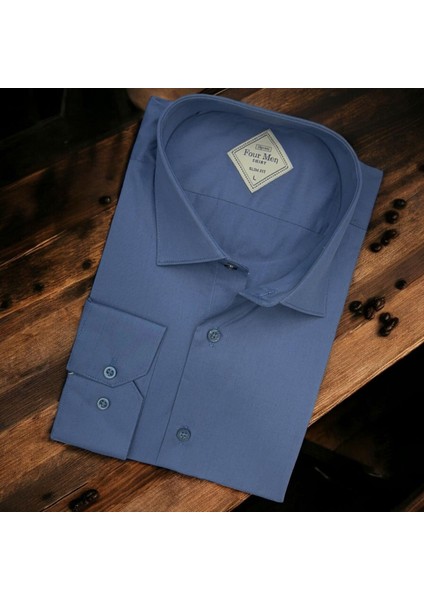 Linen Keten Klasik %100 Cotton Uzun Kollu Slim-Fit Terletmeyen Mavi Gömlek (Regular Kalıp)