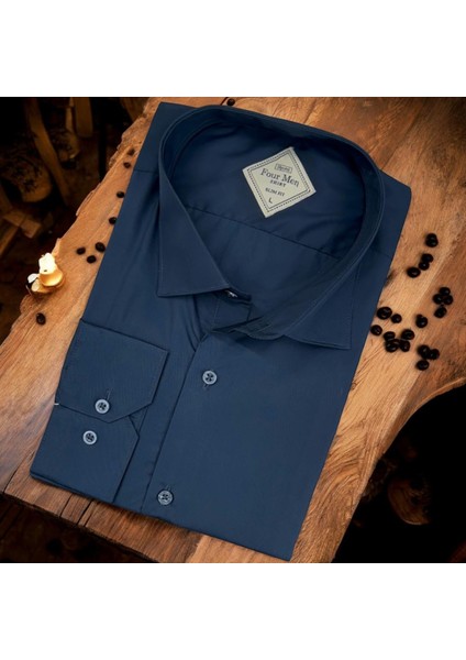 Linen Keten Klasik %100 Cotton Uzun Kollu Slim-Fit Terletmeyen Mavi Gömlek (Regular Kalıp)