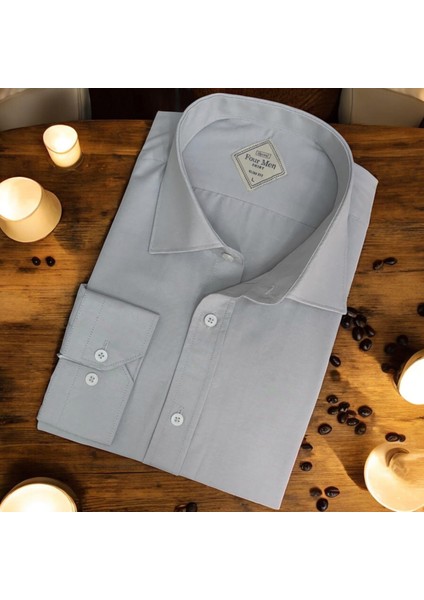 Linen Keten Klasik %100 Cotton Uzun Kollu Terletmeyen Gri Gömlek (Regular Kalıp)