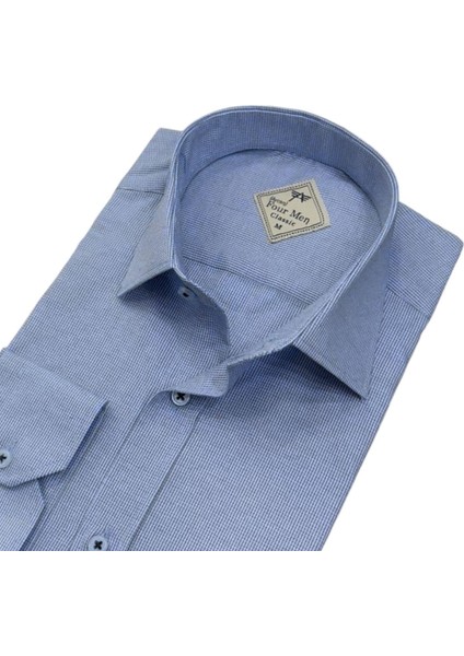 Linen Keten Klasik %100 Cotton Uzun Kollu Terletmeyen Tek Cepli Kapaklı Mavi Gömlek (Regular Kalıp) fiyatları