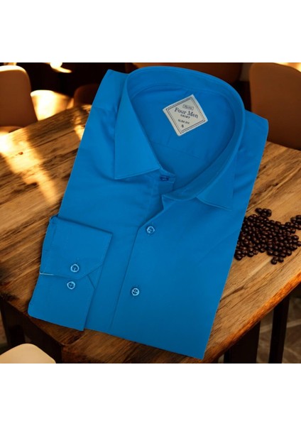 Linen Keten Klasik %100 Cotton Uzun Kollu Terletmeyen Mavi Gömlek (Regular Kalıp)