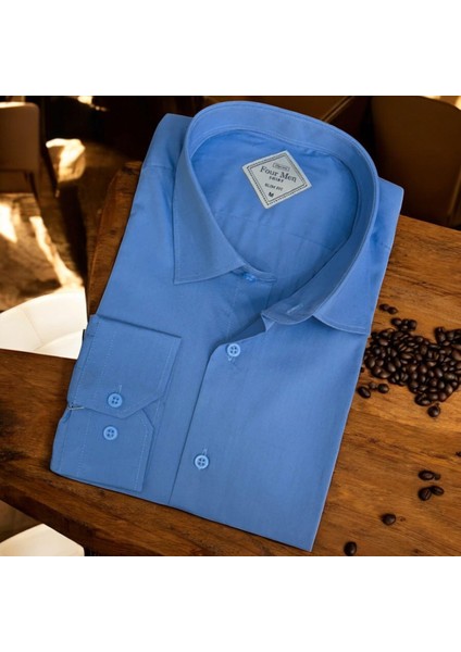 Linen Keten Klasik %100 Cotton Uzun Kollu Terletmeyen Mavi Gömlek (Regular Kalıp)