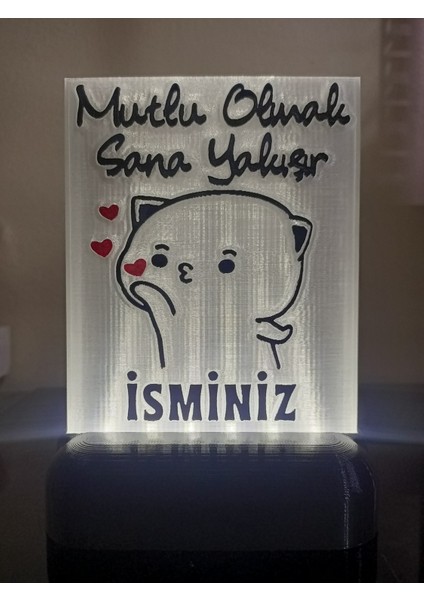 Kişiye Özel Isimli Hediyelik Kablolu LED Lamba - M19 - Mutlu Olmak Sana Yakışır - Beyaz Işıklı