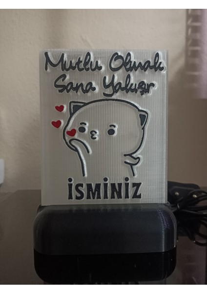 Kişiye Özel Isimli Hediyelik Kablolu LED Lamba - M19 - Mutlu Olmak Sana Yakışır - Beyaz Işıklı fiyatları