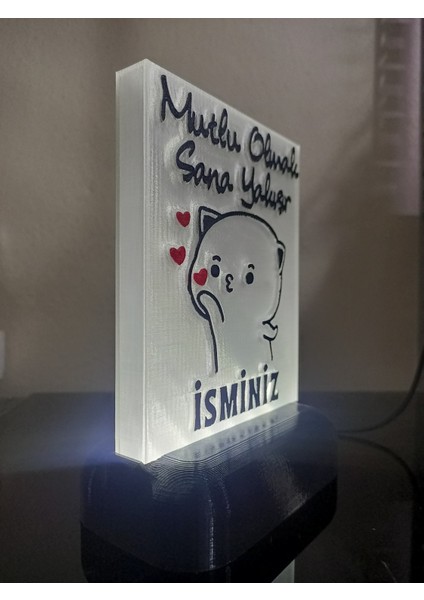 Kişiye Özel Isimli Hediyelik Kablolu LED Lamba - M19 - Mutlu Olmak Sana Yakışır - Beyaz Işıklı modelleri