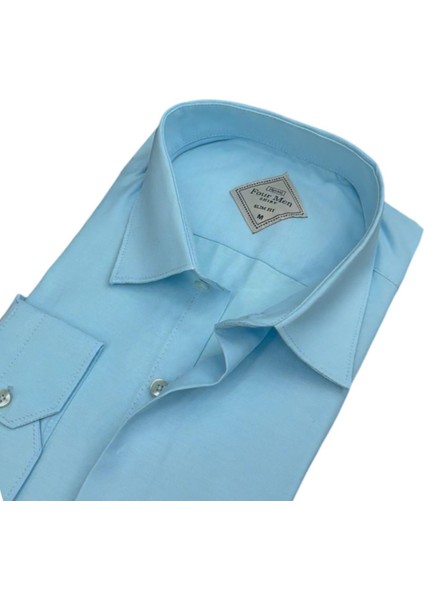 Linen Keten Klasik %100 Cotton Uzun Kollu Slim-Fit Terletmeyen Mavi Gömlek (Regular Kalıp) fiyatları