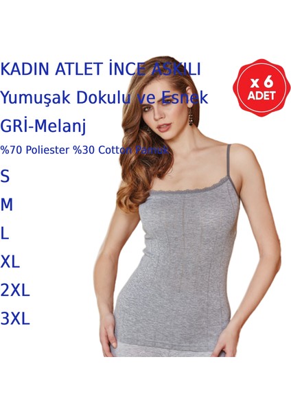 Kadın Ince Askılı Atlet Penye Beyaz Siyah Somon Ekru Vişne Gri 6 Adet modelleri