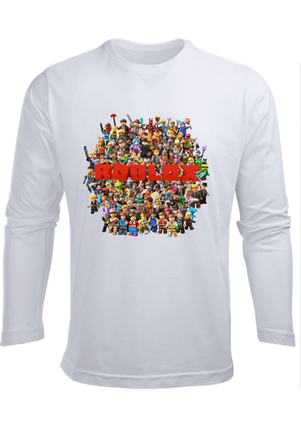 Uzun Kollu Roblox Karakterleri Bulunan Efendioğlu Design Tasarımı Pamuklu Çocuk Tişört