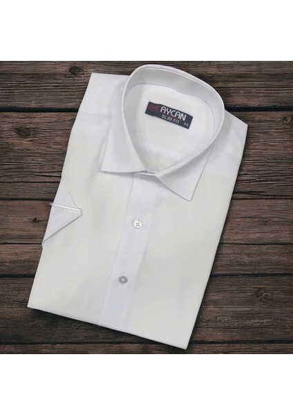 Linen Keten Klasik %100 Cotton Kısa Kollu Terletmeyen Slim-Fit Beyaz Gömlek (Regular Kalıp)