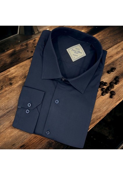 Linen Keten Klasik %100 Cotton Uzun Kollu Terletmeyen Lacivert Gömlek (Regular Kalıp)