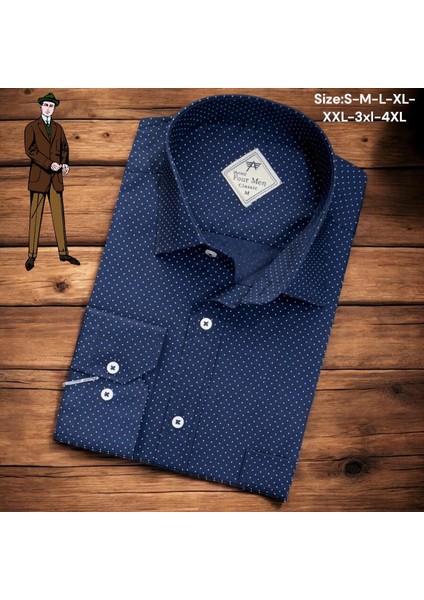 Linen Keten Klasik %100 Cotton Uzun Kollu Terletmeyen Tek Cepli Kapaklı Mavi Gömlek (Regular Kalıp)