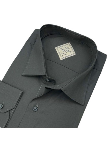 Linen Keten Klasik %100 Cotton Uzun Kollu Slim-Fit Terletmeyen Antrasit Gömlek (Regular Kalıp) fiyatları