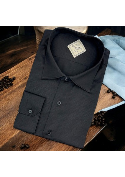 Linen Keten Klasik %100 Cotton Uzun Kollu Terletmeyen Siyah Gömlek (Regular Kalıp)