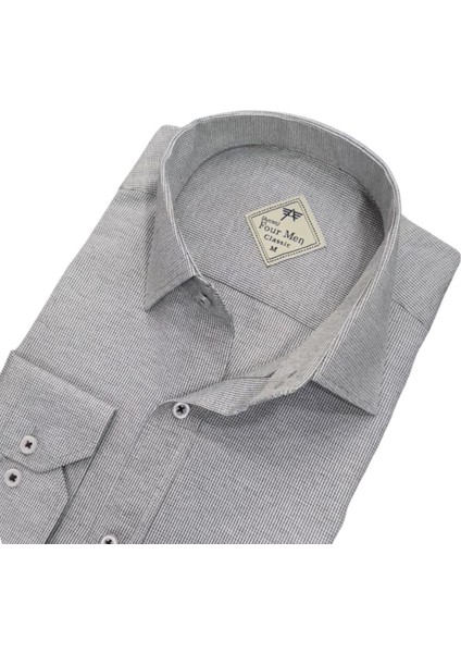 Linen Keten Klasik %100 Cotton Uzun Kollu Terletmeyen Tek Cepli Kapaklı Gri Gömlek (Regular Kalıp) fiyatları