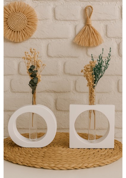 Oval ve Kare Tüplü 2'li Vazo Seti – Bohem Stil, Minimalist Masa Dekoru, Şık Ev Aksesuarı