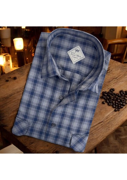 Linen Keten Klasik %100 Cotton Uzun Kollu Terletmeyen Iki Cepli Kapaklı Gri Gömlek (Regular Kalıp)