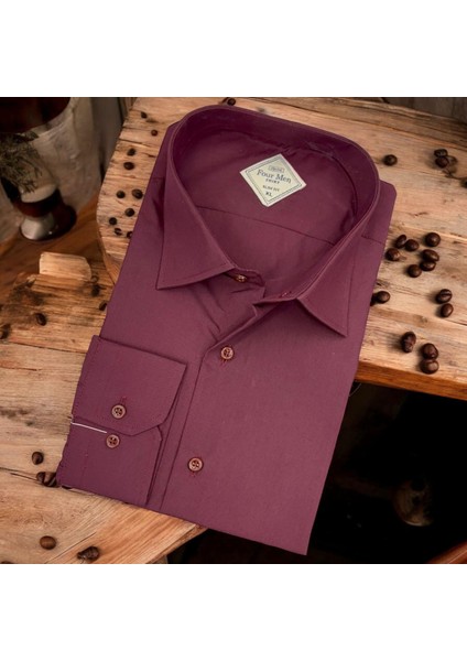 Linen Keten Klasik %100 Cotton Uzun Kollu Terletmeyen Kırmızı Gömlek (Regular Kalıp)