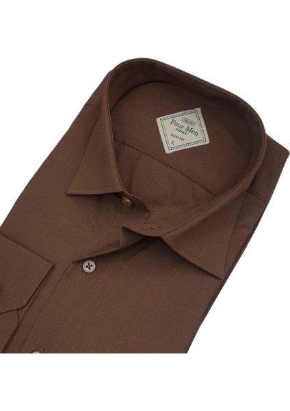 Linen Keten Klasik %100 Cotton Uzun Kollu Slim-Fit Terletmeyen Kahverengi Gömlek (Regular Kalıp) fiyatları